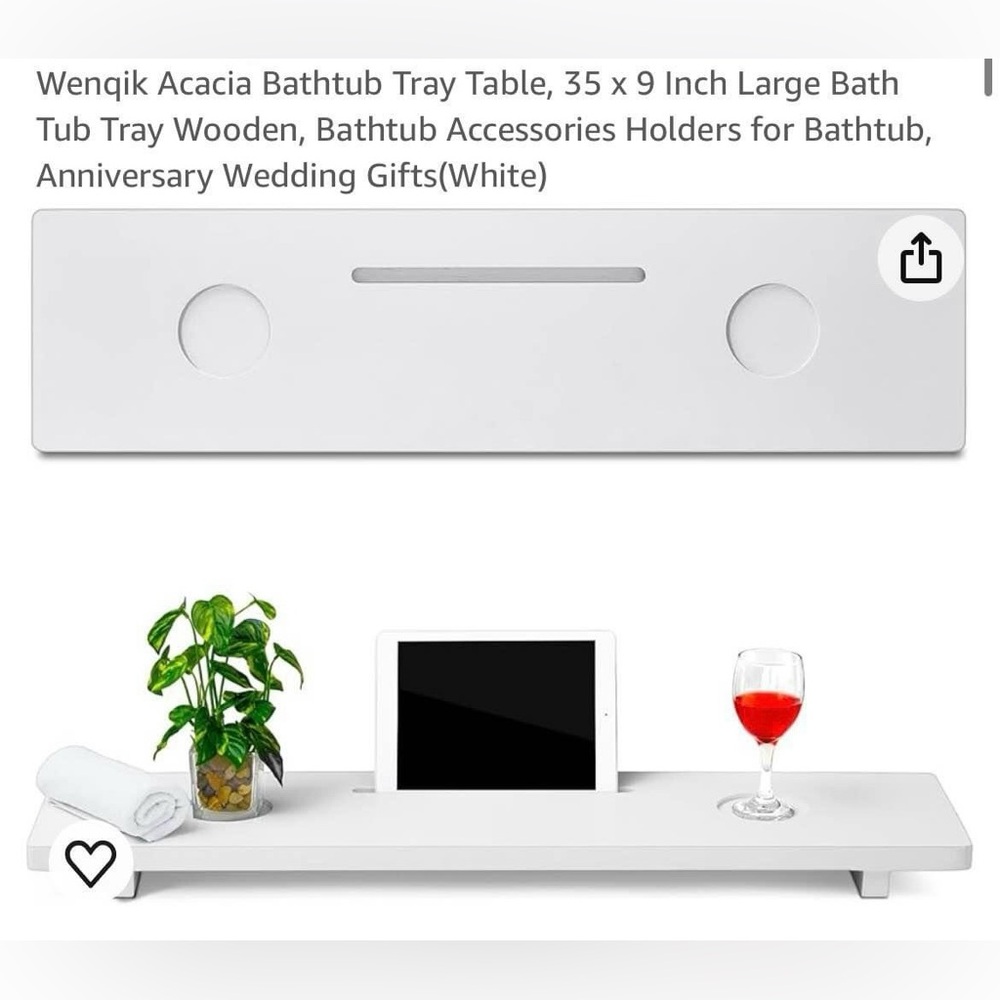White Acacia Bathtub Tray Table